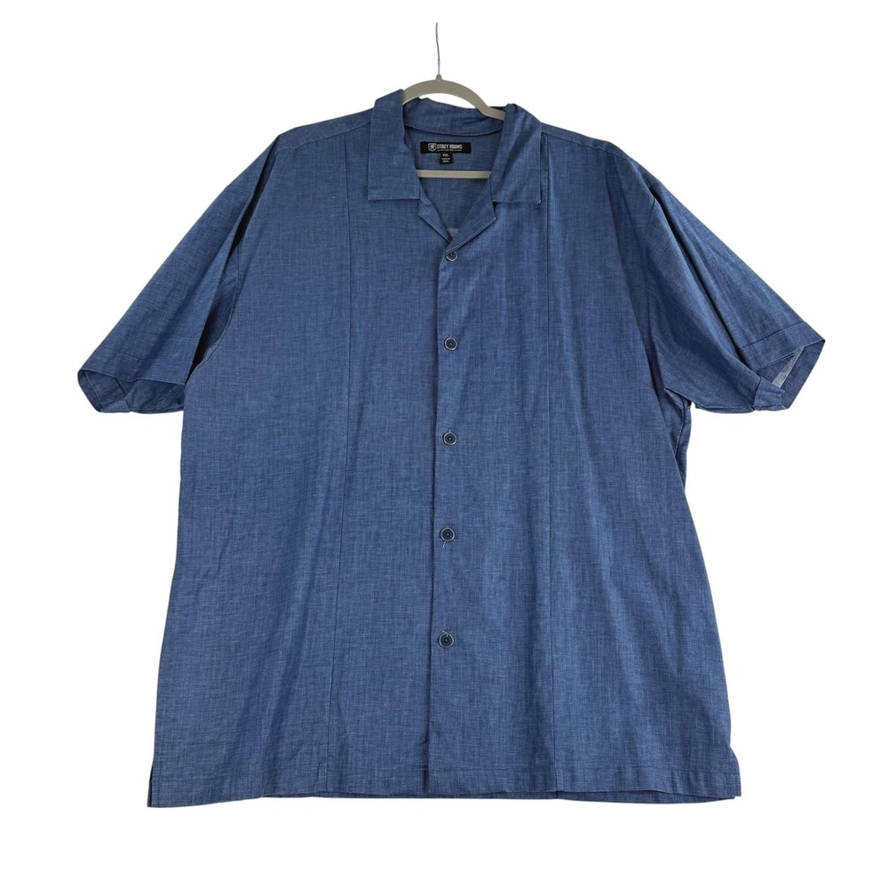 Stacy Adams Button Down Shirt Mens XXL Blue Linen Blend Pintuck Short Sleeve